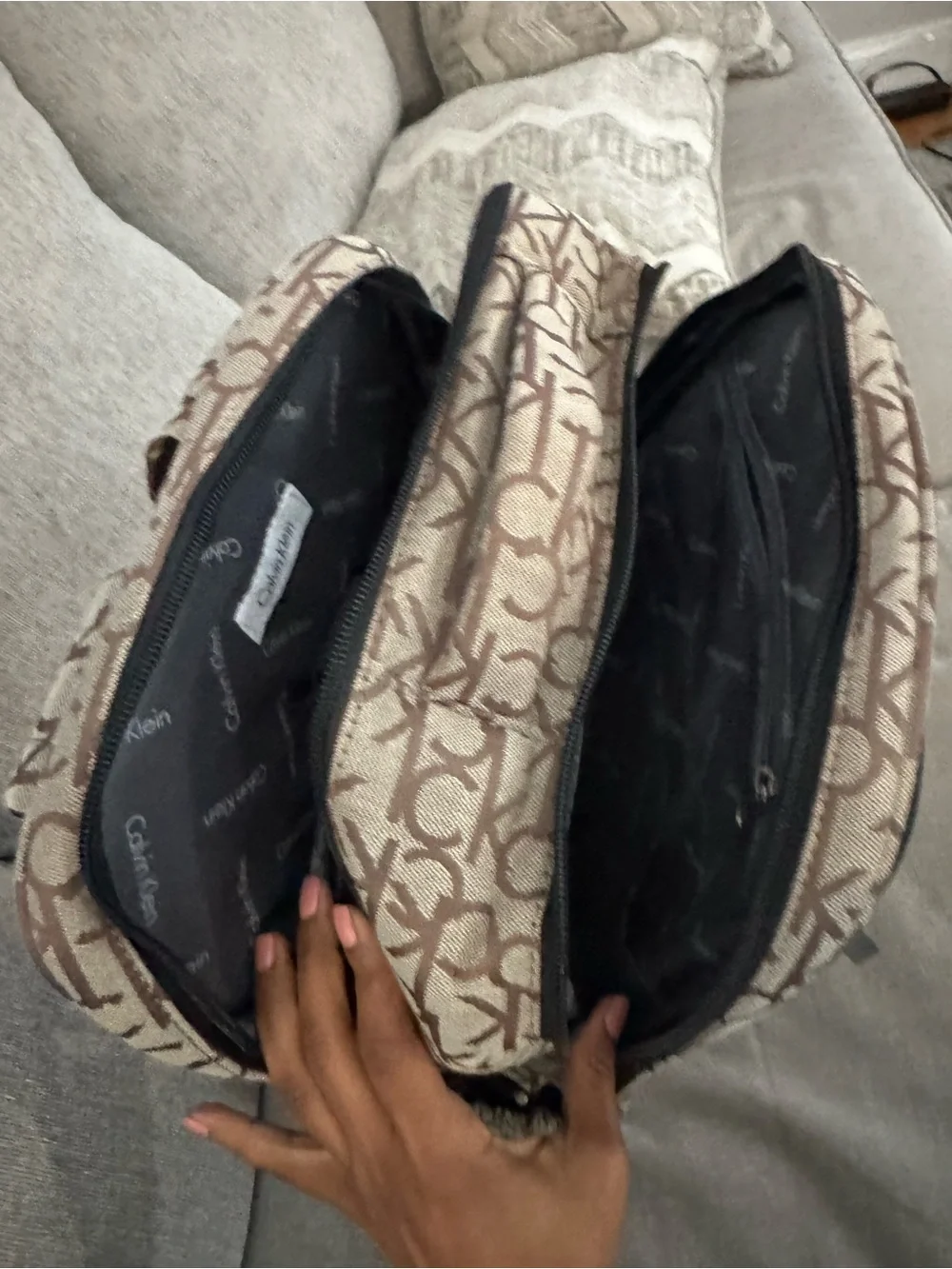 Calvin Klein Beige & Brown Monogram Backpack. Excellent condition.